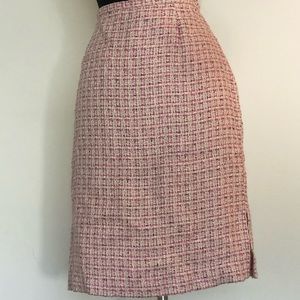 Pink and tan knew length skirt